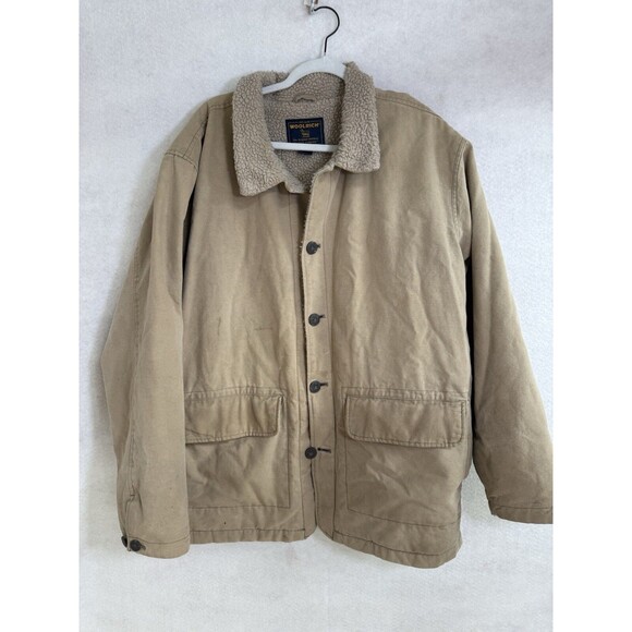Vintage Woolrich Jacket Mens XL PocketsLined Canvas Barn Chore Coat USA Stains